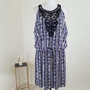 White House Black Market Blue and Yellow Mini Dress